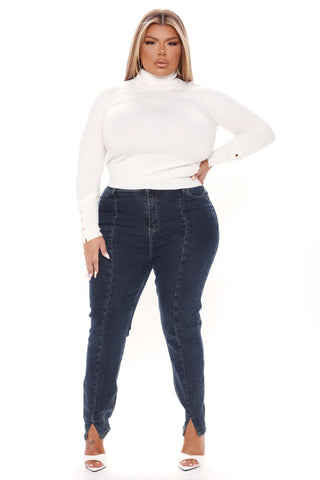 Jean skinny Sienna à coutures sur le devant et fentes à la cheville - Délavage foncé