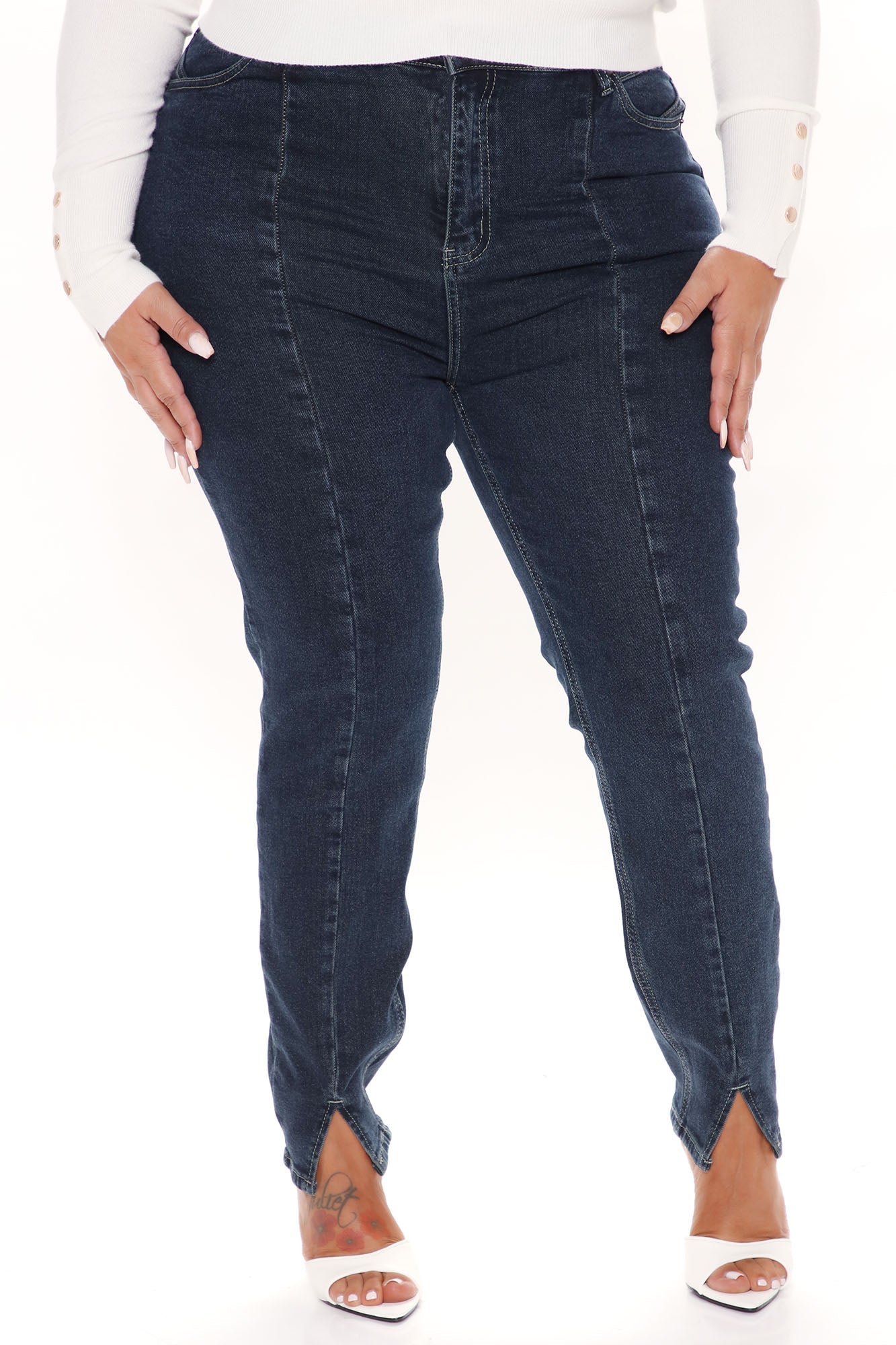 Sienna Seam Front Ankle Slit Skinny Jeans - Dark Wash