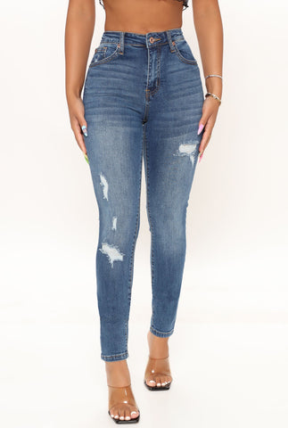 Tabitha Mid Rise Ripped Skinny Jeans - Medium Blue Wash