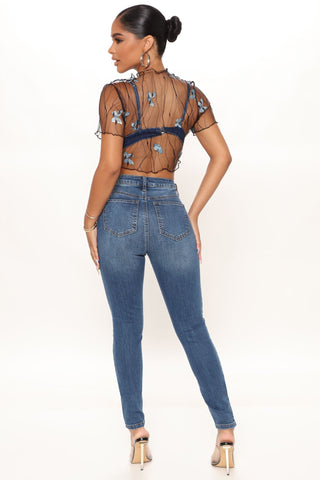 Tabitha Mid Rise Ripped Skinny Jeans - Medium Blue Wash