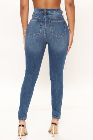 Tabitha Mid Rise Ripped Skinny Jeans - Medium Blue Wash