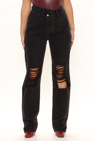 Tall Distressed Crossover Straight Leg Jeans - Black