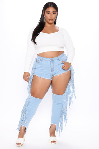 Tall Crazy Feelings Fringe Skinny Jeans - Light Blue Wash