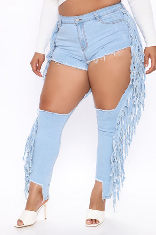 Tall Crazy Feelings Fringe Skinny Jeans - Light Blue Wash