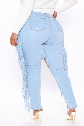 Tall Crazy Feelings Fringe Skinny Jeans - Light Blue Wash