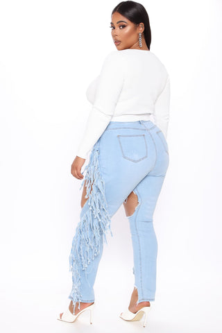 Tall Crazy Feelings Fringe Skinny Jeans - Light Blue Wash