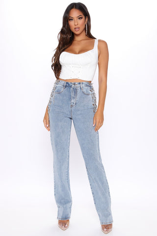 Tall Breaking Chains Straight Leg Jeans - Light Blue Wash