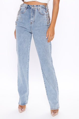 Tall Breaking Chains Straight Leg Jeans - Light Blue Wash