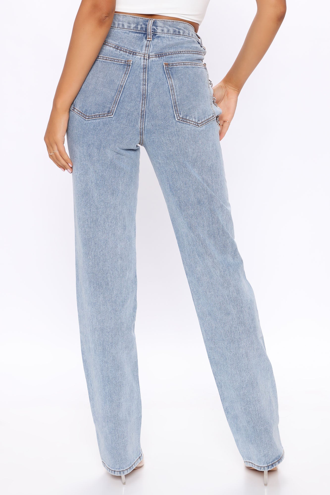 Tall Breaking Chains Straight Leg Jeans - Light Blue Wash