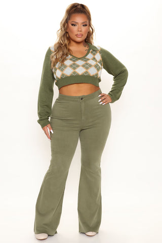 The Time Is Now High Rise Flare Jeans - Olive