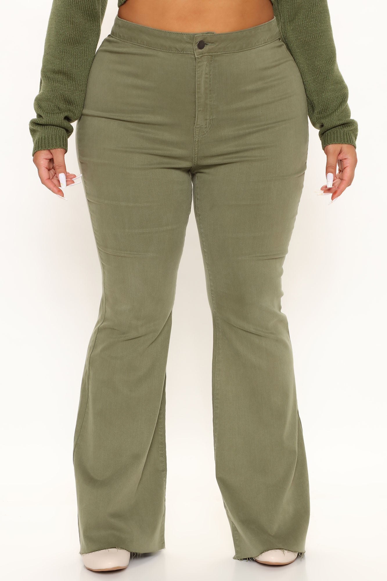 The Time Is Now High Rise Flare Jeans - Olive