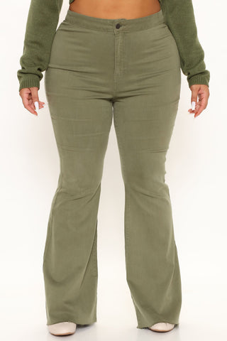 The Time Is Now High Rise Flare Jeans - Olive
