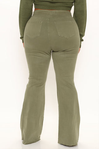 The Time Is Now High Rise Flare Jeans - Olive