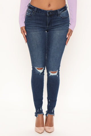 Tall Your Turn Distressed Jeans - Dark Denim