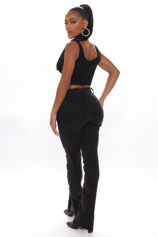 Supernova Side Split Straight Leg Jeans - Black
