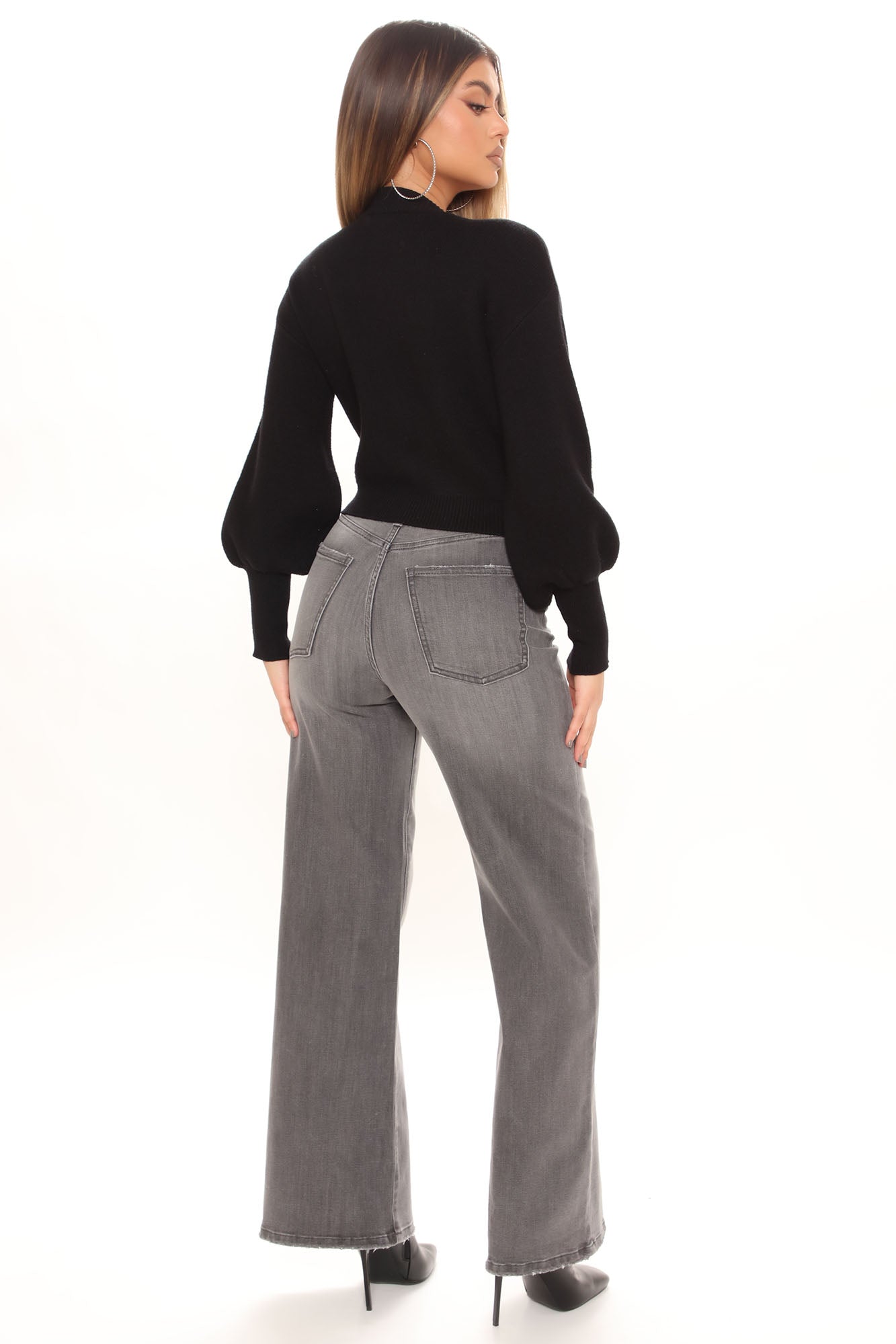 West Village Stretch Wide Leg Jeans - Grey