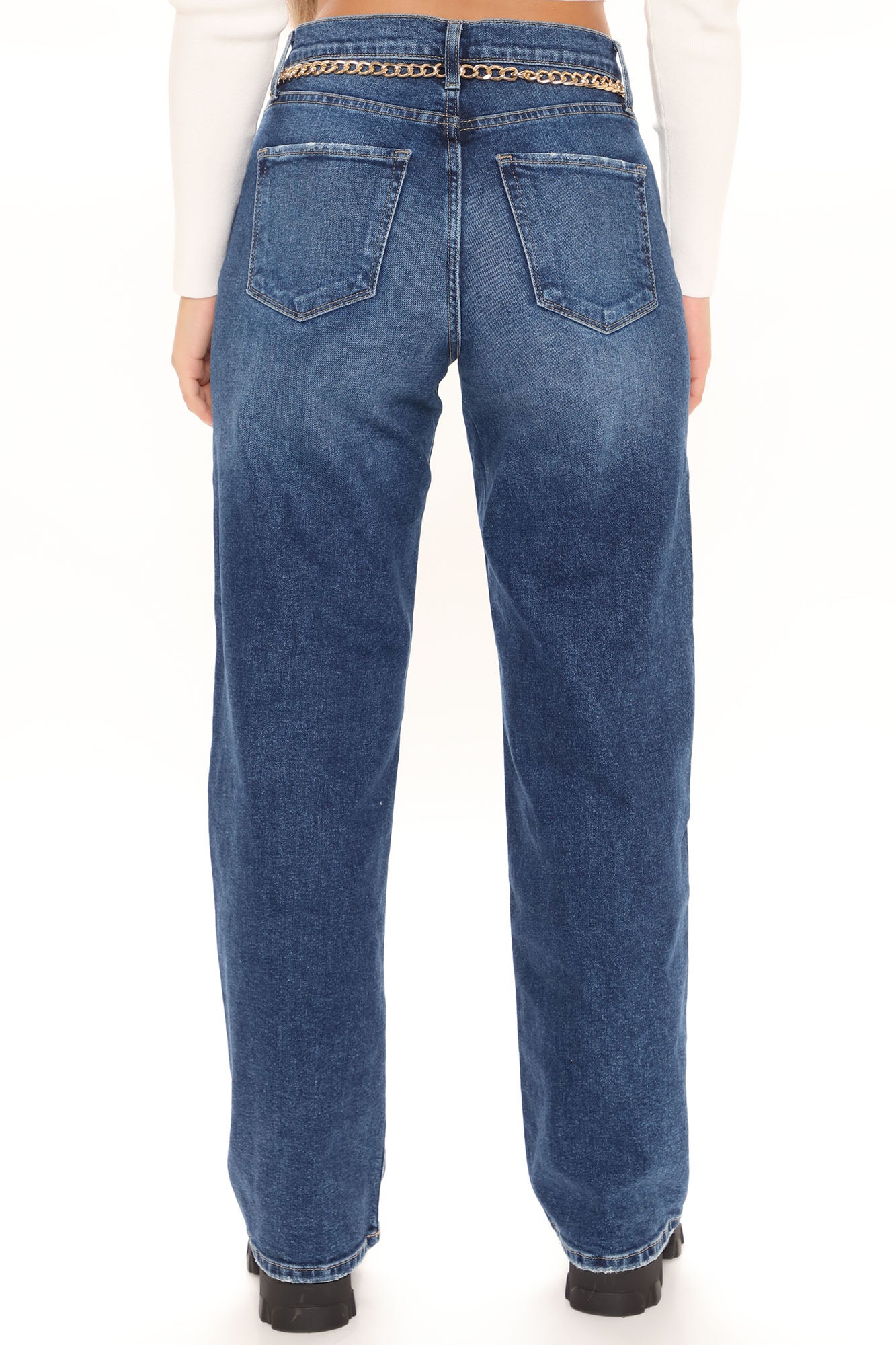 Straight From The Block Belted High Rise Jeans - Medium Blue Wash
