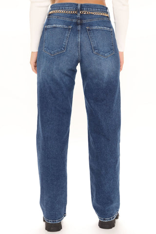 Straight From The Block Belted High Rise Jeans - Medium Blue Wash