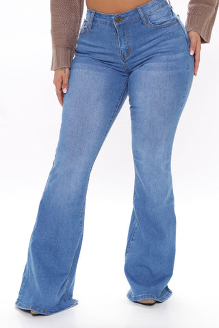 Total Flirt Mid Rise Stretch Flare Jeans - Medium Blue Wash