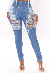Yes Now Distressed Skinny Jeans - Medium Blue Wash
