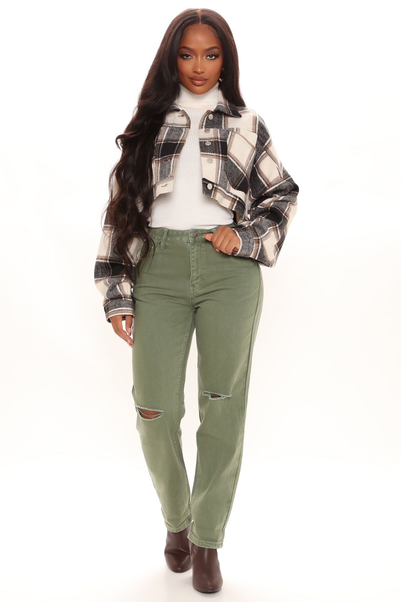 Symbol Of Victory Ripped Mom Jeans - Olive