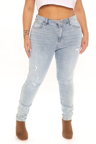 Tabitha Mid Rise Ripped Skinny Jeans - Light Blue Wash