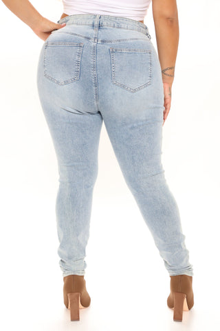 Tabitha Mid Rise Ripped Skinny Jeans - Light Blue Wash