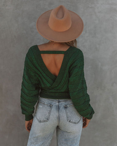 Viridian Shimmer Knit Drape Sweater