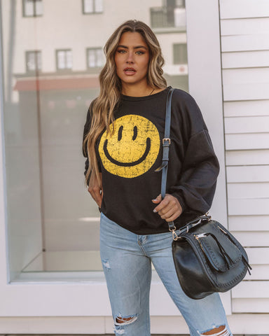 Smiling Heart Cotton Blend Pullover - Black