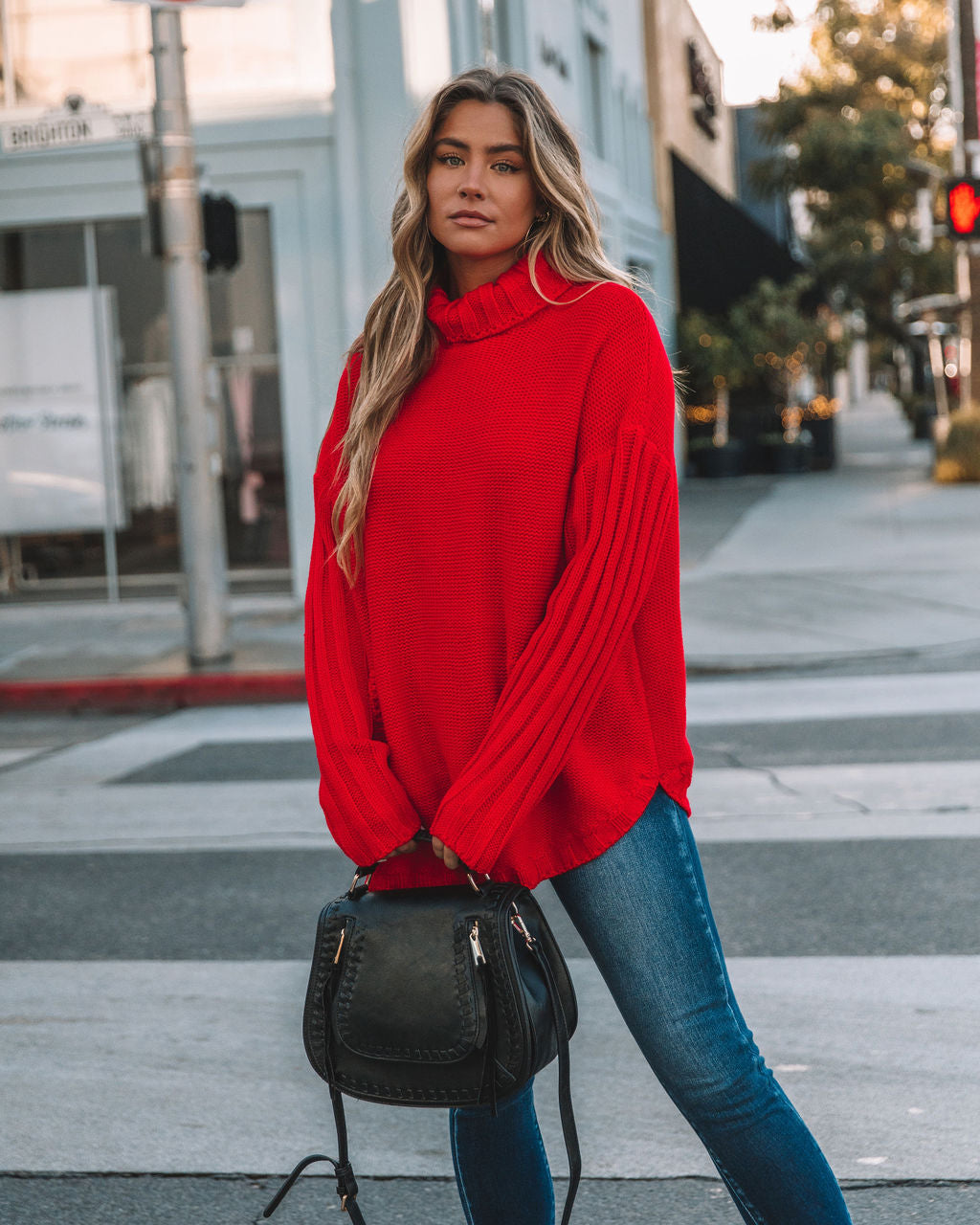 Veyda Ribbed Turtleneck Knit Sweater - Red