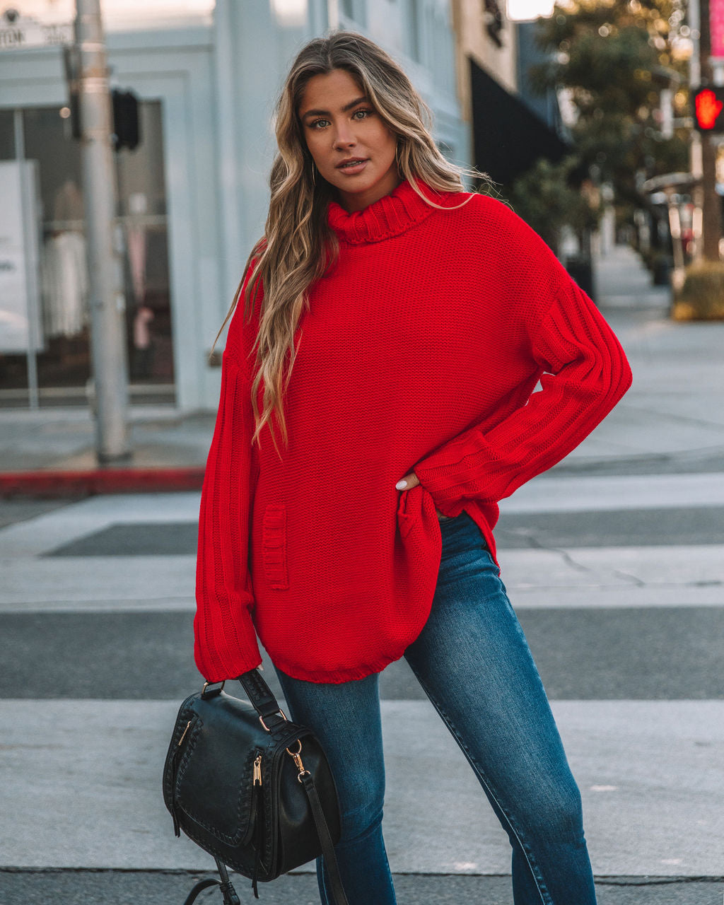 Veyda Ribbed Turtleneck Knit Sweater - Red