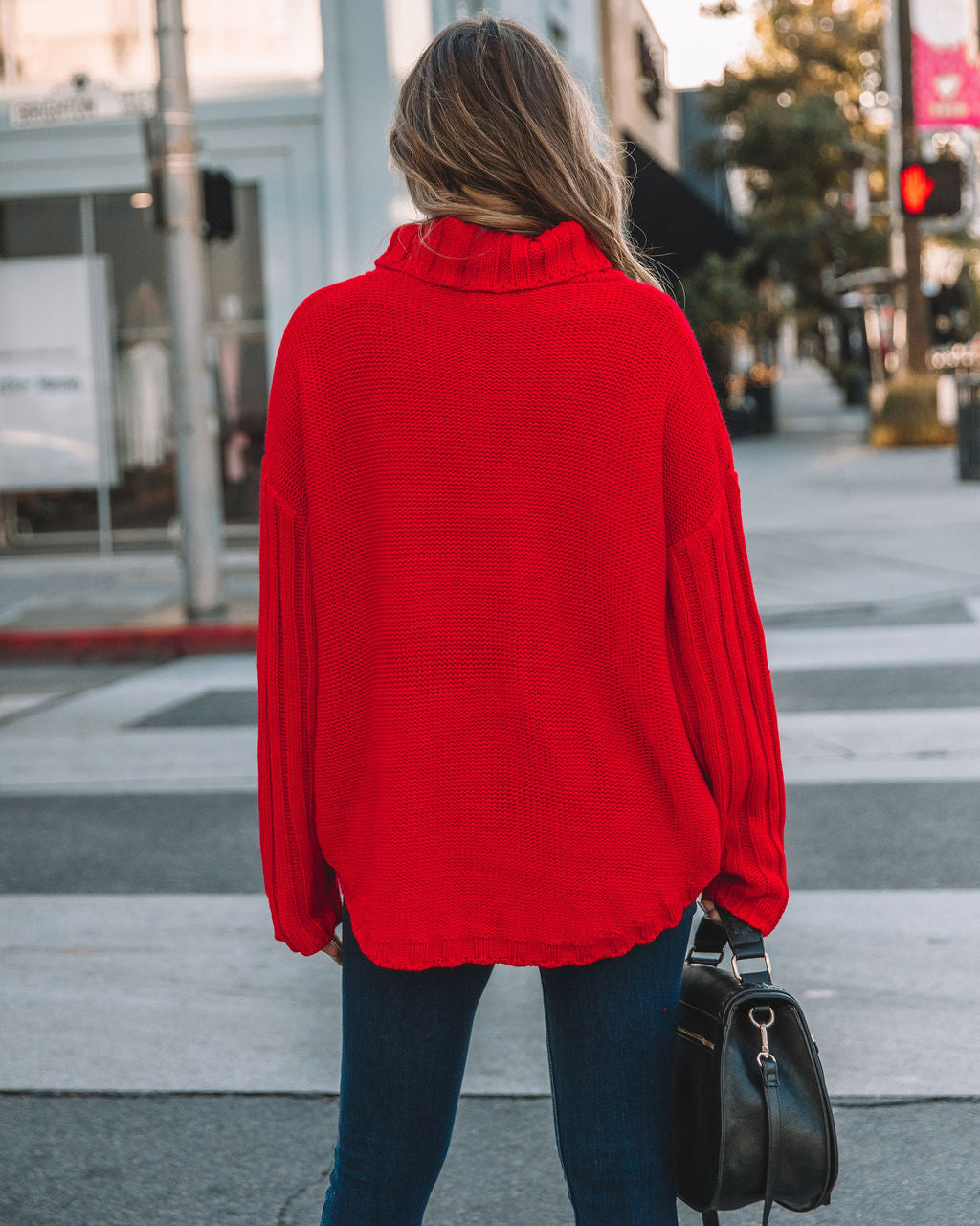 Veyda Ribbed Turtleneck Knit Sweater - Red