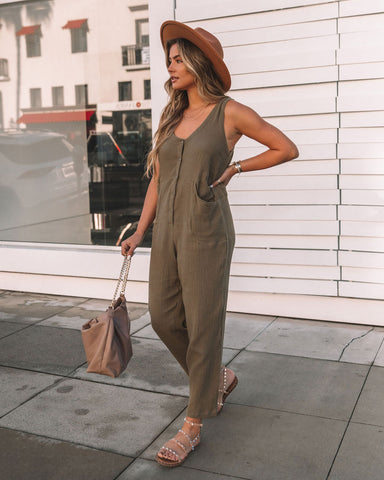 Westlynn Cotton Pocketed Jumpsuit - Olive