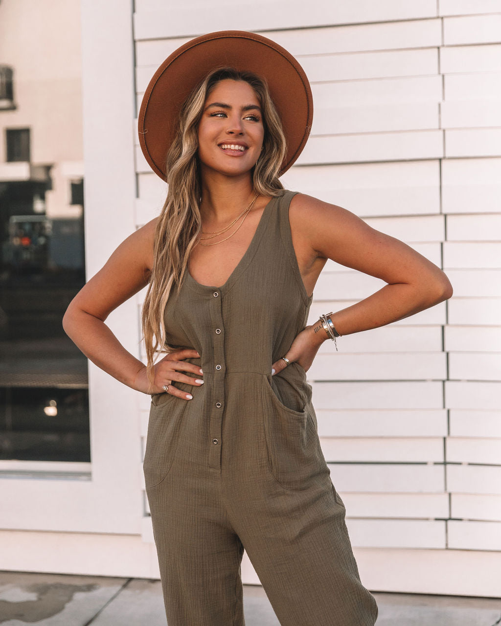 Westlynn Cotton Pocketed Jumpsuit - Olive