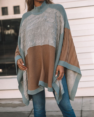 Whispers Of Winter Colorblock Cable Knit Poncho