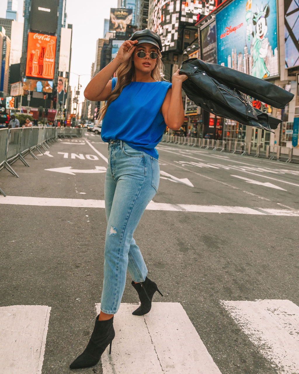Times Square Padded Shoulder Blouse - Royal Blue