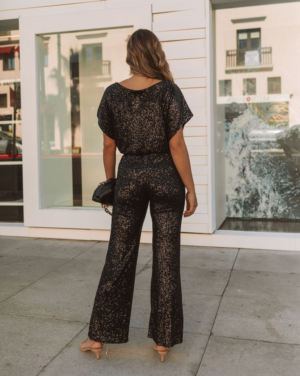 Pantalon taille haute à paillettes Wintour - Noir 