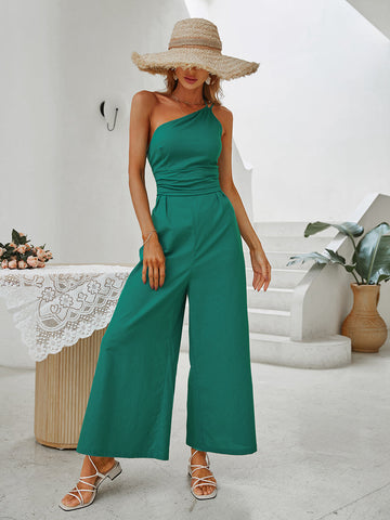 Solid Color Waisted Jumpsuit