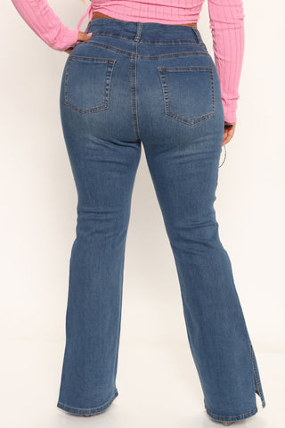 That's Hot Sculpting Split Hem Flare Jeans - Medium Blue Wash