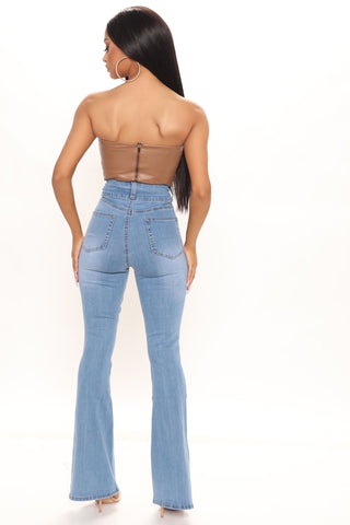 That's Hot Sculpting Split Hem Flare Jeans - Light Blue Wash