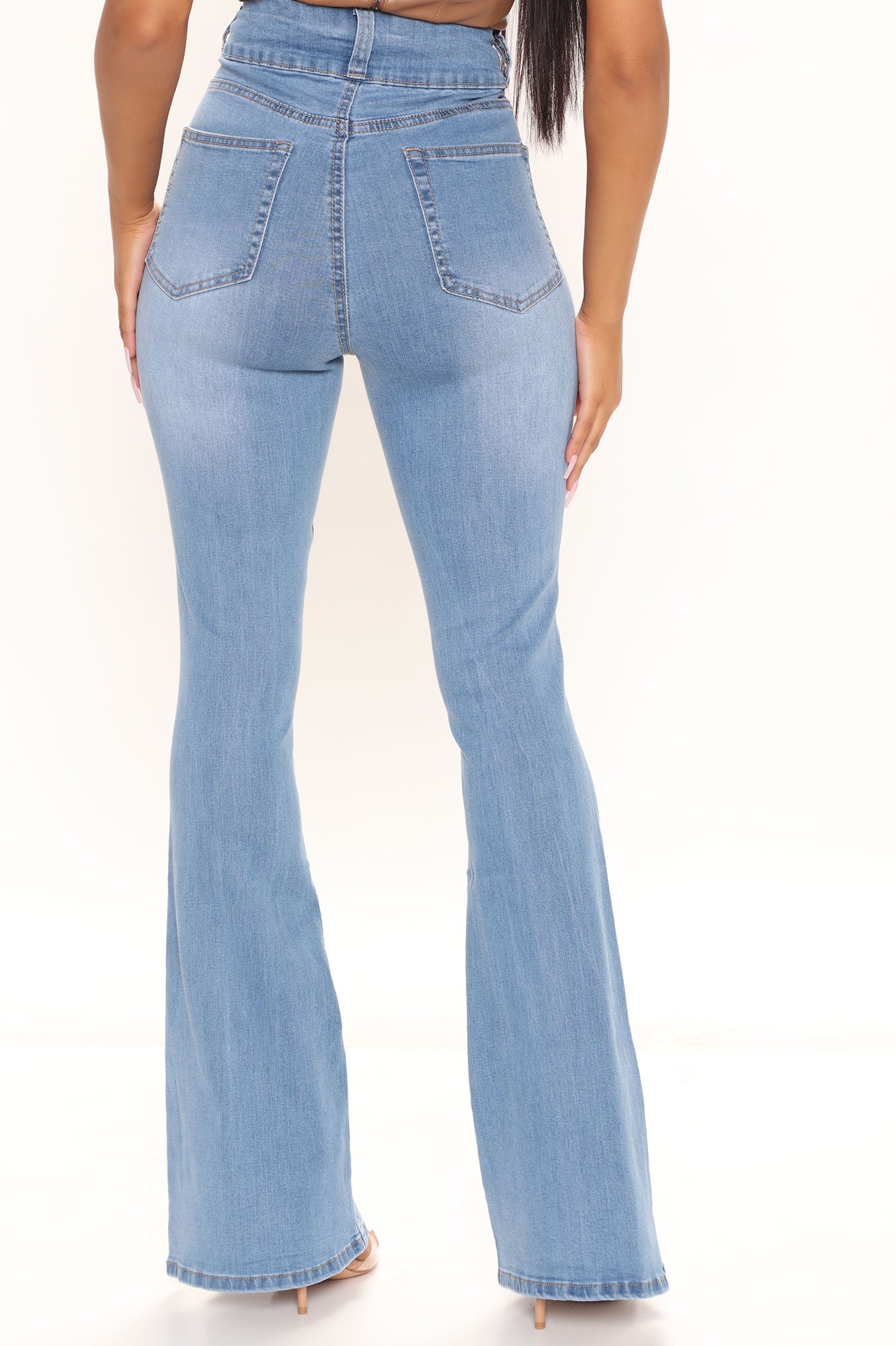 That's Hot Sculpting Split Hem Flare Jeans - Light Blue Wash
