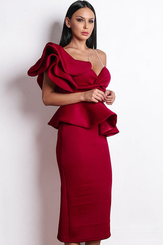 One-Shoulder Backless Ruffle Dress