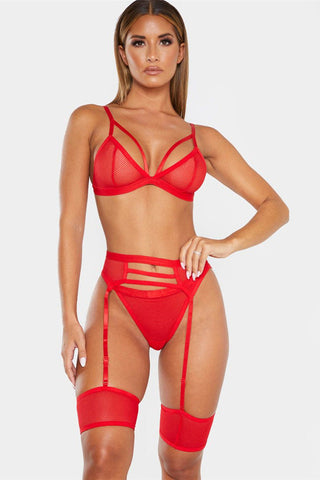 Mesh Bandage Lingerie 3 Piece Set