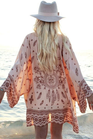 Chiffon-Bikini-Cardigan mit Kuhmuster