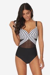 Mesh Striped One Piece Swimwear