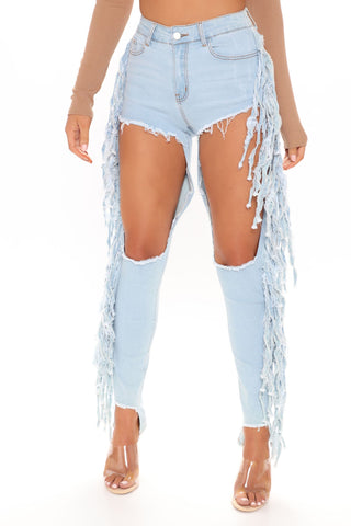 Tall Crazy Feelings Fringe Skinny Jeans - Light Blue Wash