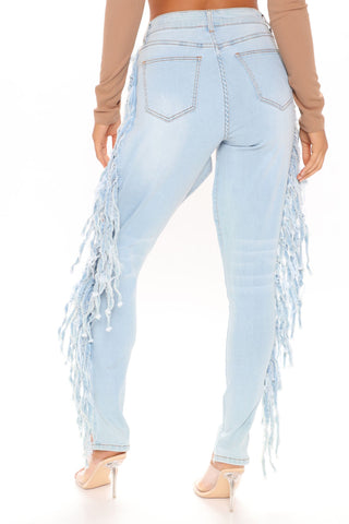 Tall Crazy Feelings Fringe Skinny Jeans - Light Blue Wash