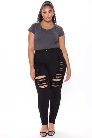 Yes Now Distressed Skinny Jeans - Black