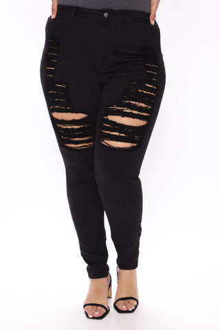 Yes Now Distressed Skinny Jeans - Black