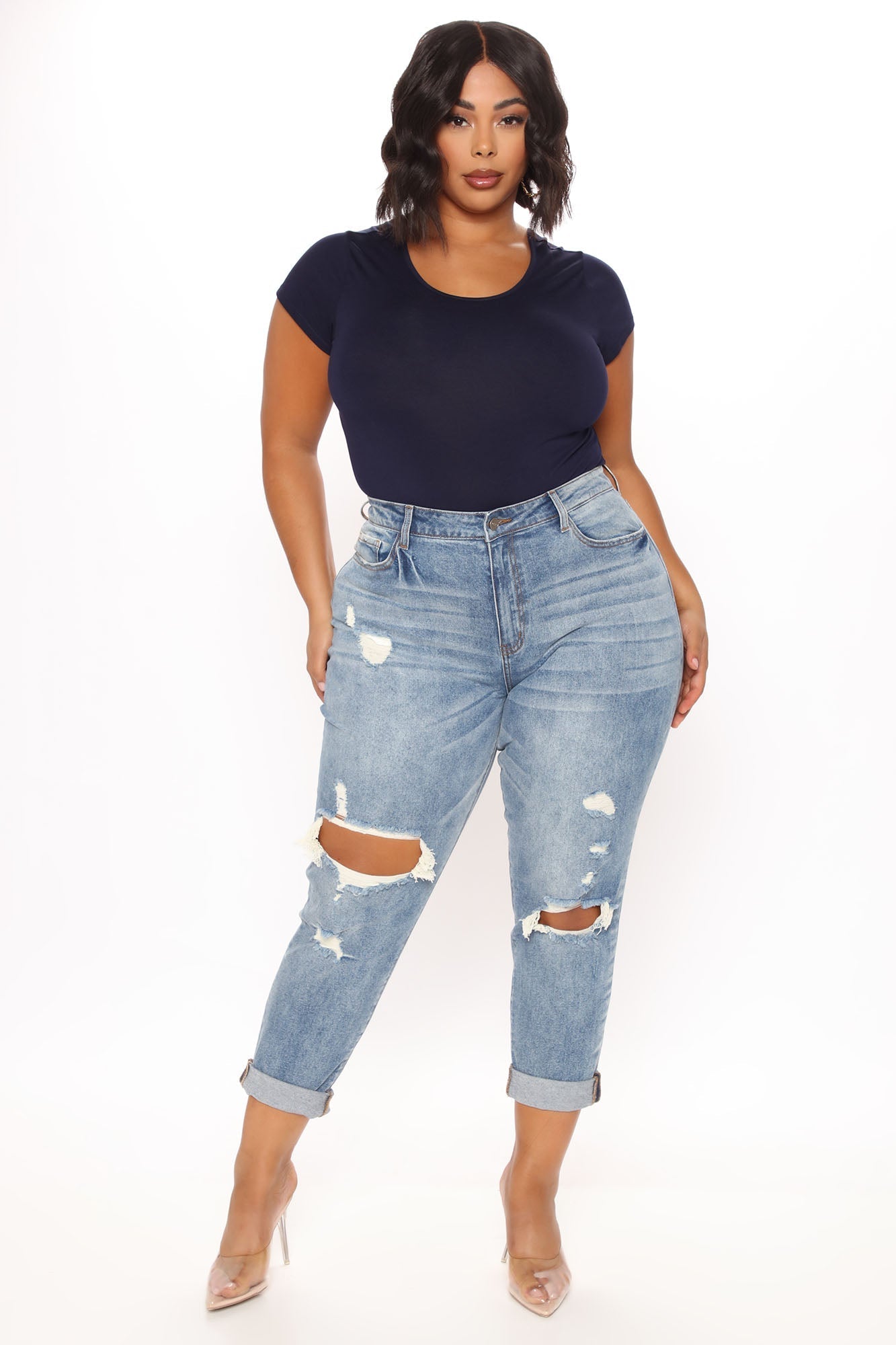 Teisha Distressed Boyfriend Jeans - Medium Blue Wash